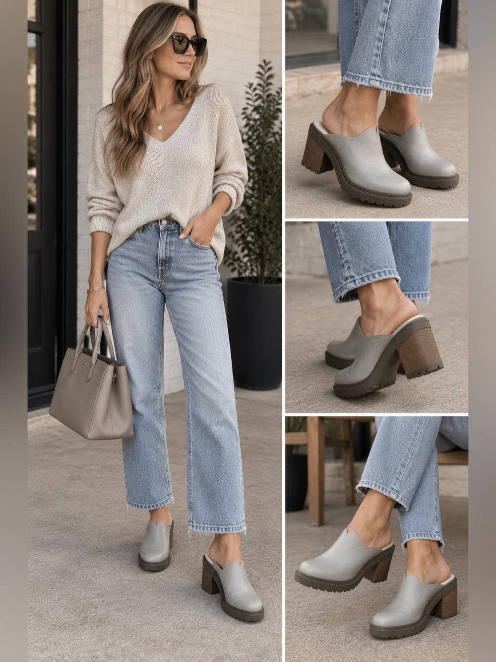 Women's grey Mules with stack Heel